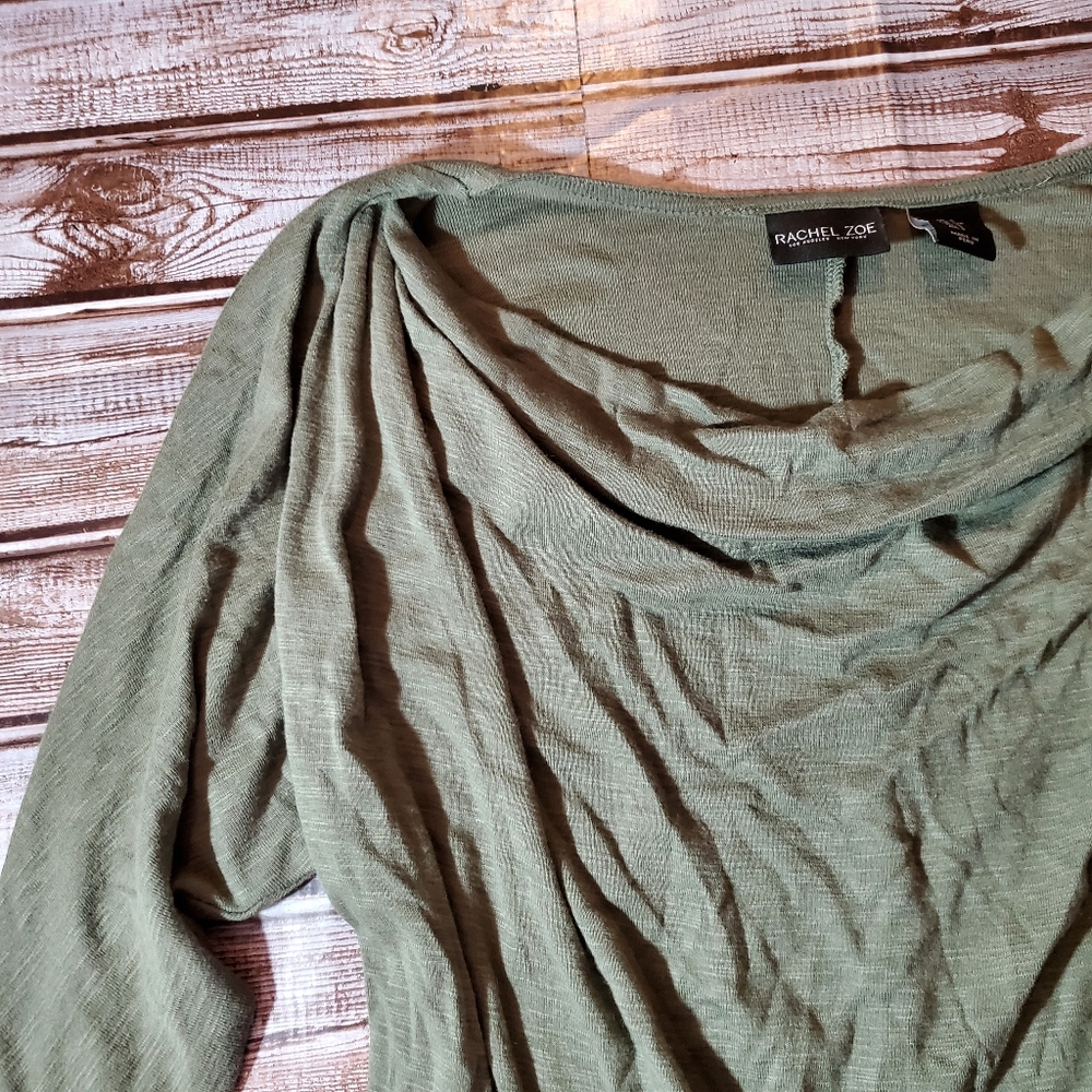 Rachel Zoe Olive Boat Neck 3 Quarter Sleeve Top Small EUC